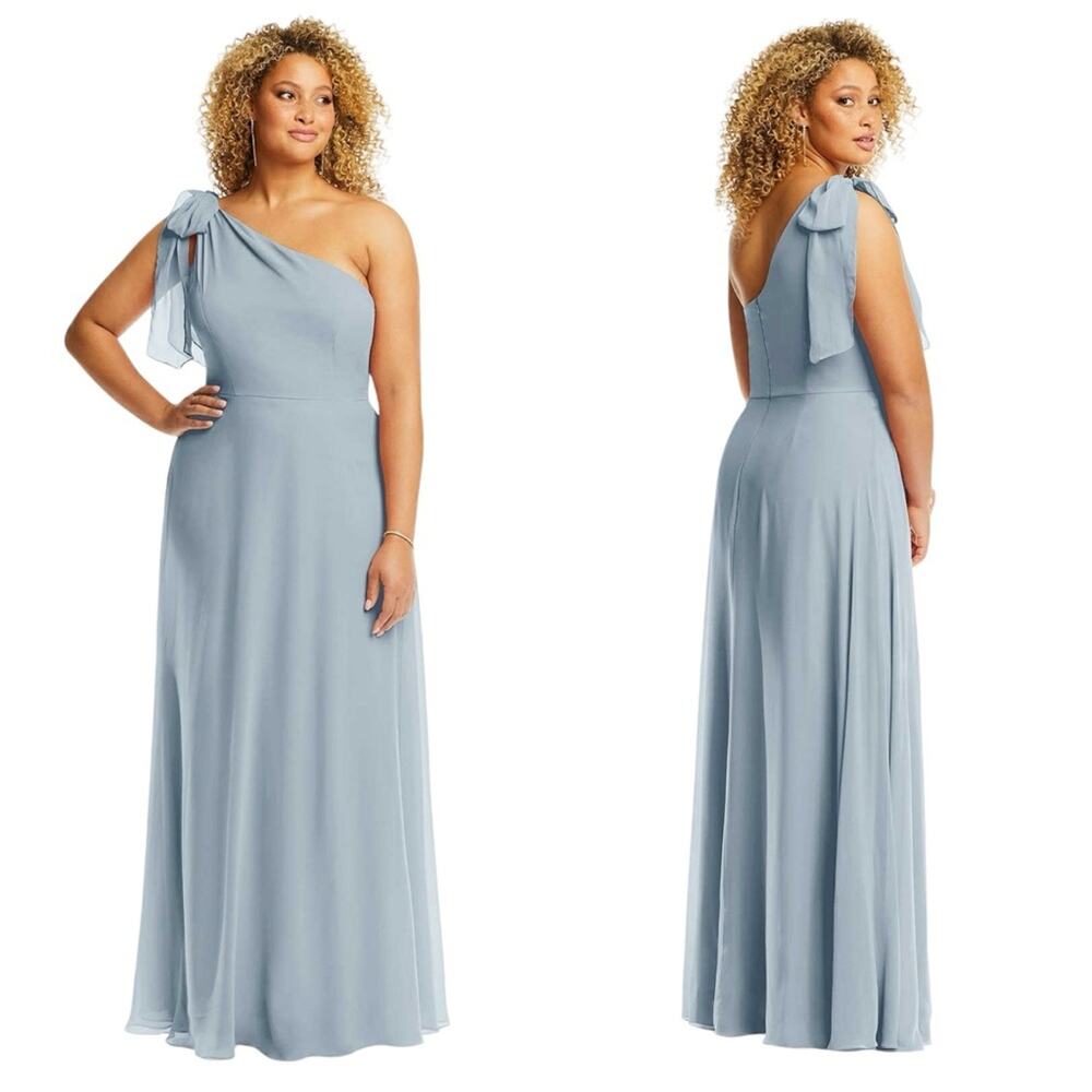 After Six One-Shoulder Blue Bridesmaid Formal Dance Floor Length Dress 20W